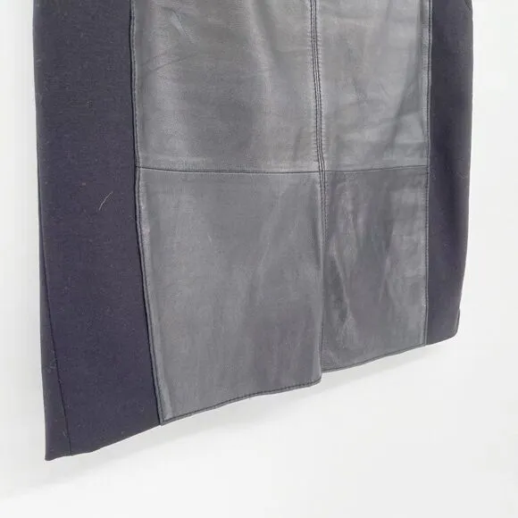 Halogen Leather and Ponte Knit Panel Pencil Skirt in Black Women's 10 Petite