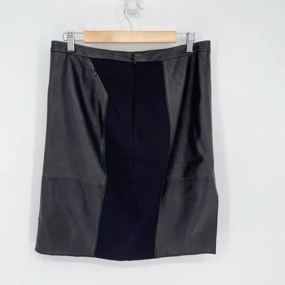 Halogen Leather and Ponte Knit Panel Pencil Skirt in Black Women's 10 Petite