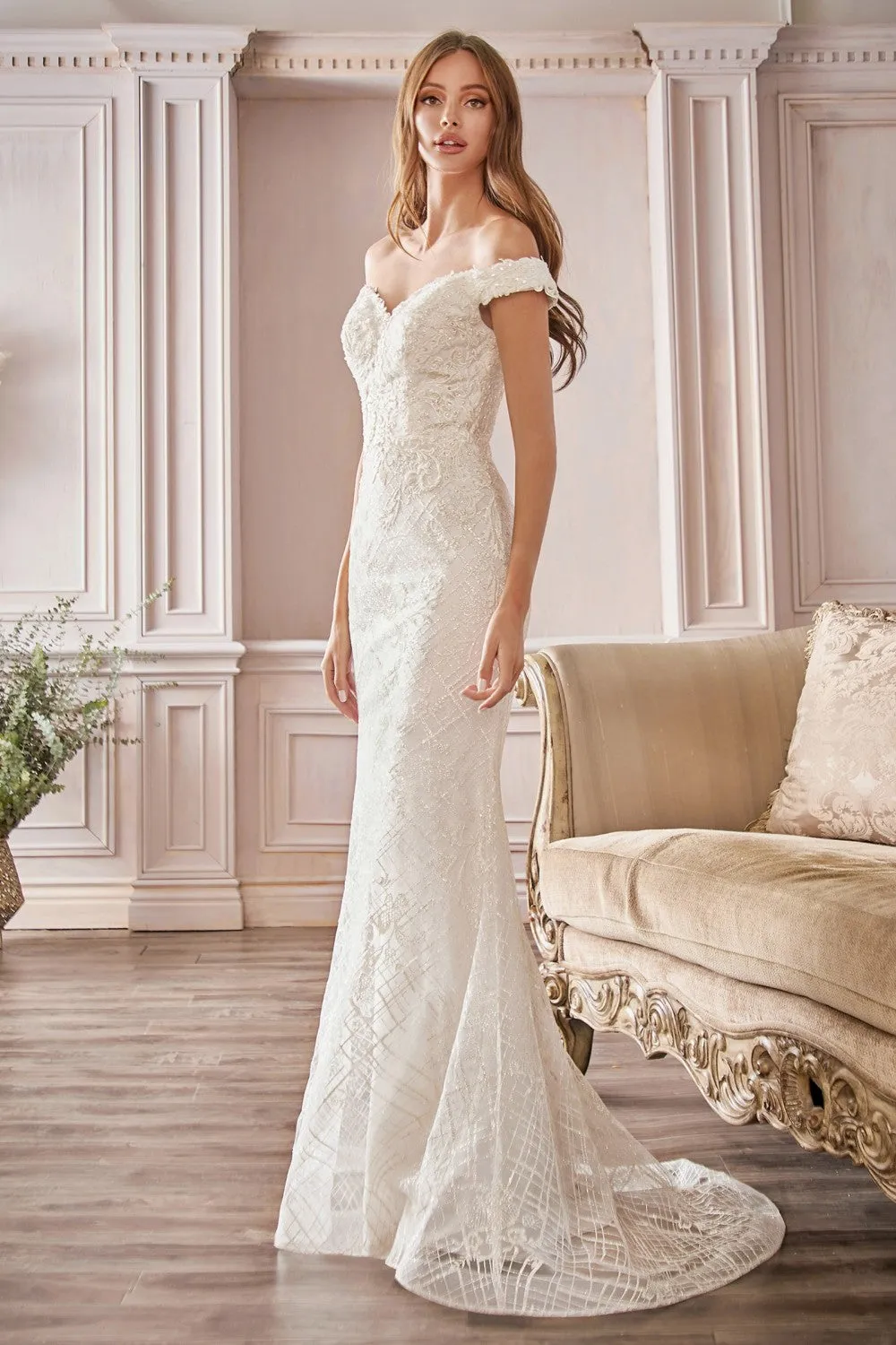 Hannah Wedding Dress Off Shoulder Column Gown 740929THR