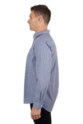 Hard Slog Mens Bobbie 1/2 LS Placket Shirt Navy & Tan