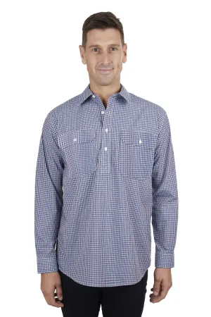 Hard Slog Mens Bobbie 1/2 LS Placket Shirt Navy & Tan