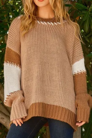 Hazel Blues® |  Color Block Round Neck Dropped Shoulder Sweater