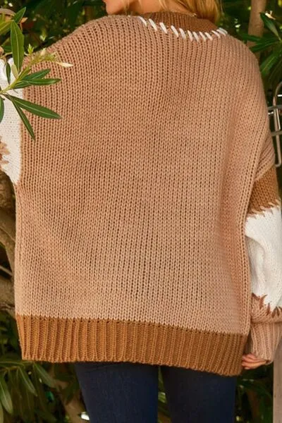 Hazel Blues® |  Color Block Round Neck Dropped Shoulder Sweater