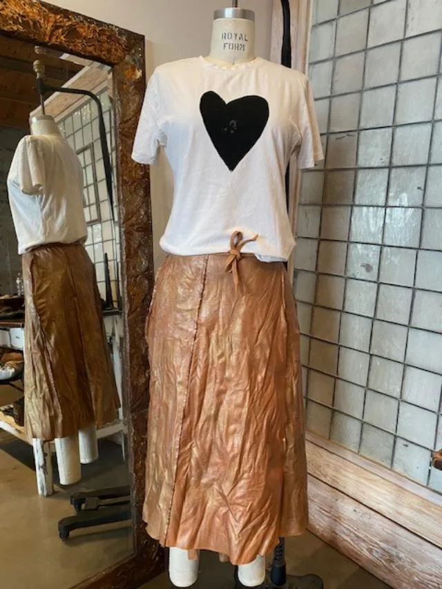 Hazel Brown Leather Metallic Painted Wrap Skirt