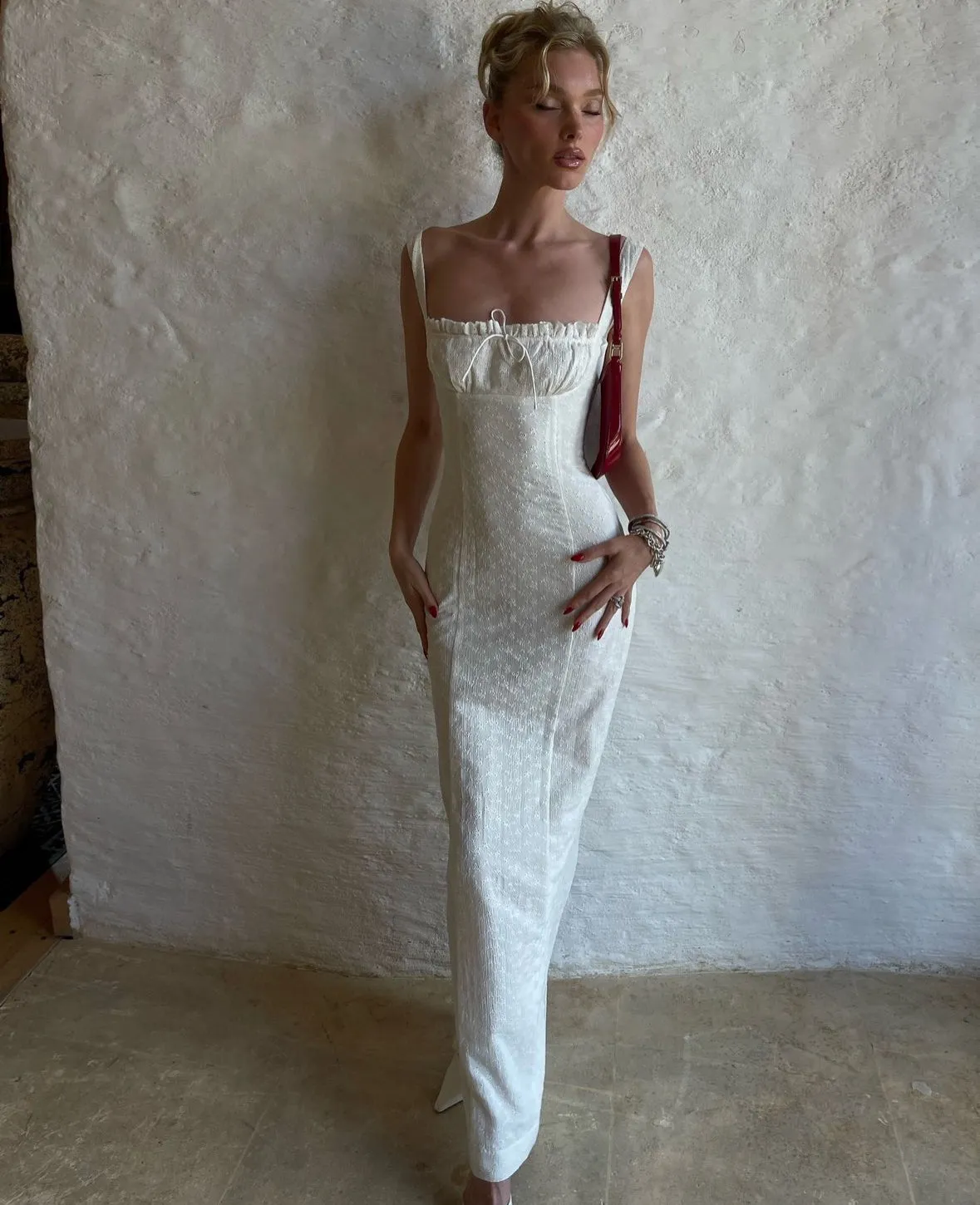 Helsa Studio - Eyelet Column Dress in White