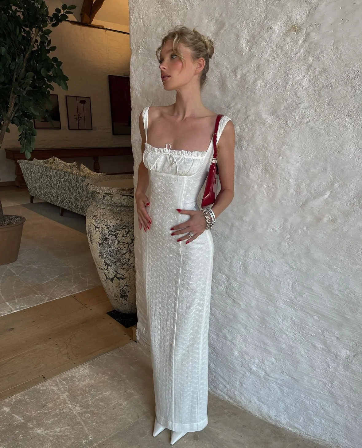 Helsa Studio - Eyelet Column Dress in White