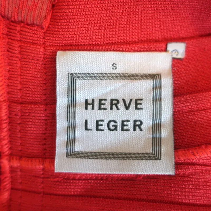 Herve Leger Carmen Off the Shoulder Bandage Dress Metallic Red Size Small