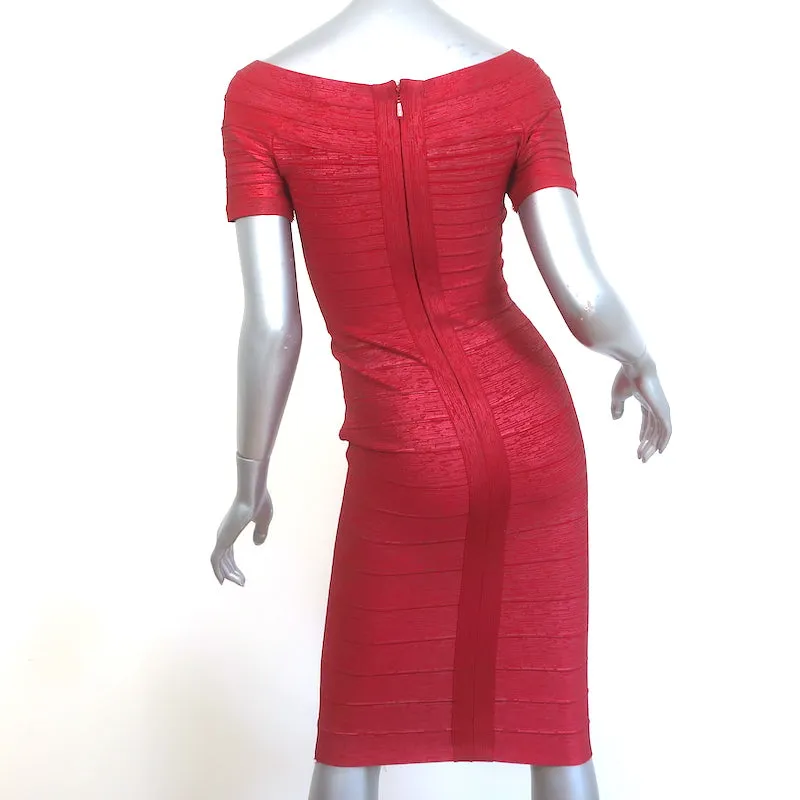 Herve Leger Carmen Off the Shoulder Bandage Dress Metallic Red Size Small
