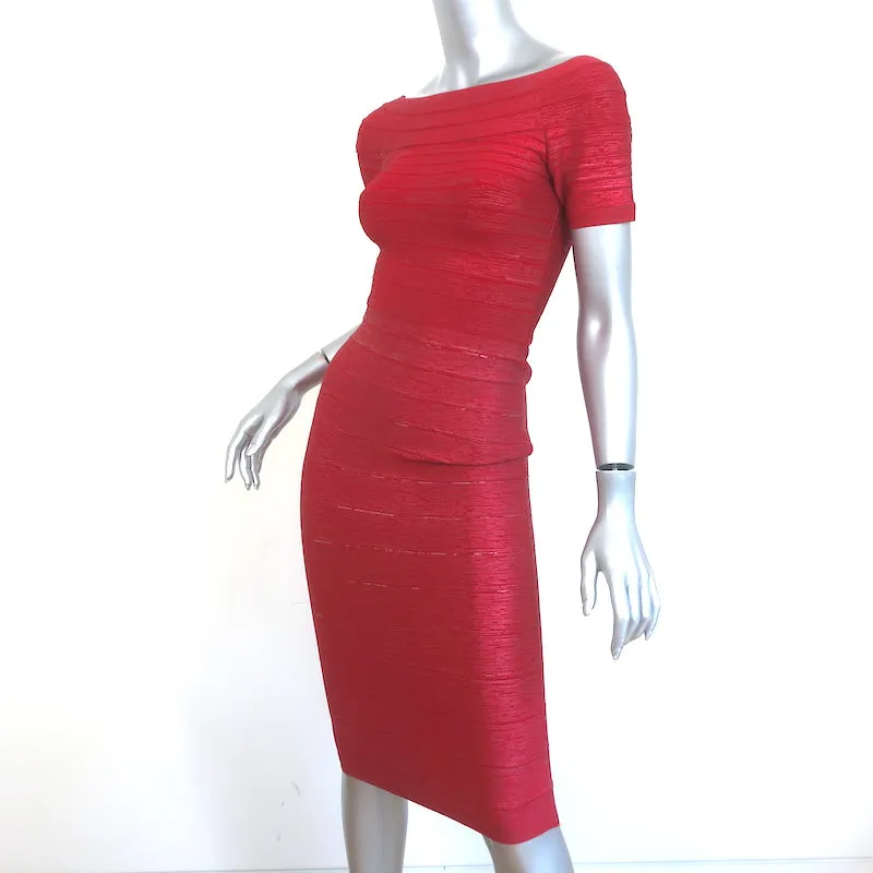 Herve Leger Carmen Off the Shoulder Bandage Dress Metallic Red Size Small
