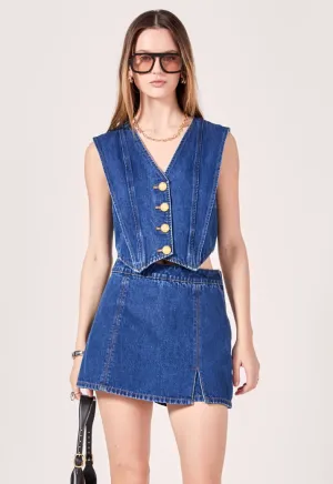 Hi Waisted Denim Mini Skort