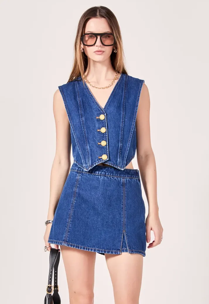 Hi Waisted Denim Mini Skort