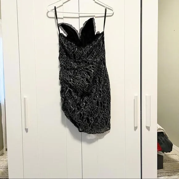 h:ours Mae Mini Dress in Metallic Black