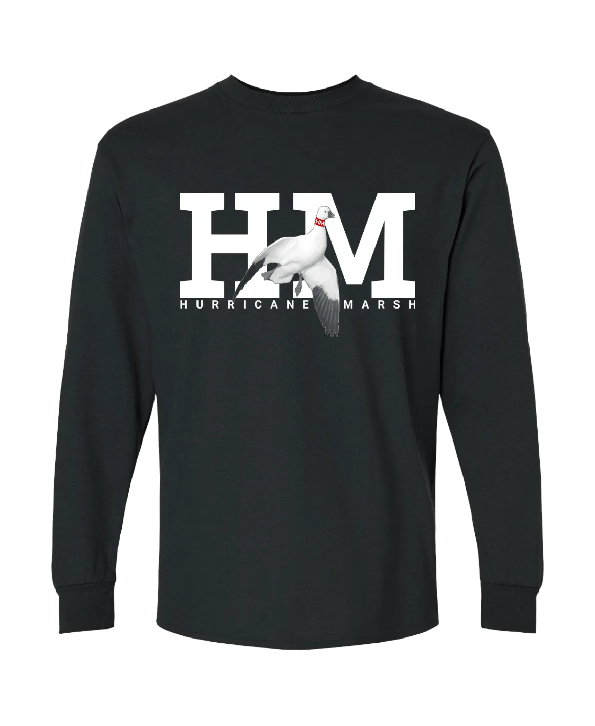 Hurricane Marsh Logo Snow Goose Black Long Sleeve T-Shirt