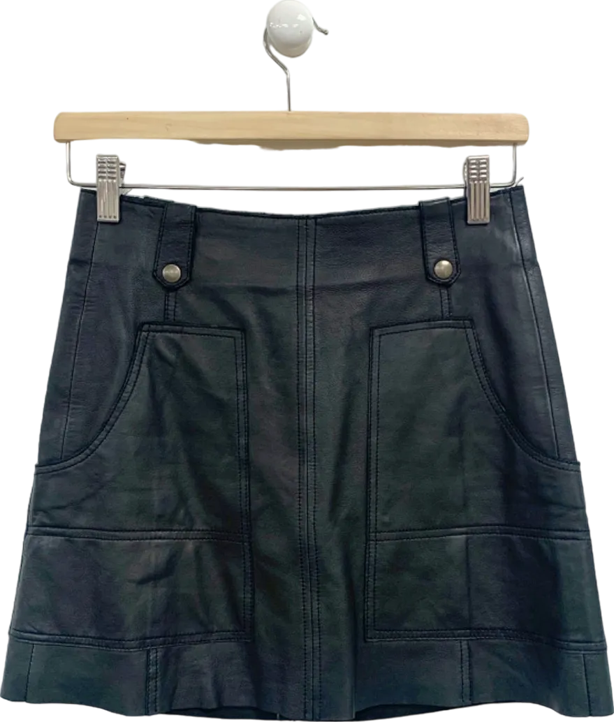 Intropia Black Leather Mini Skirt UK 6