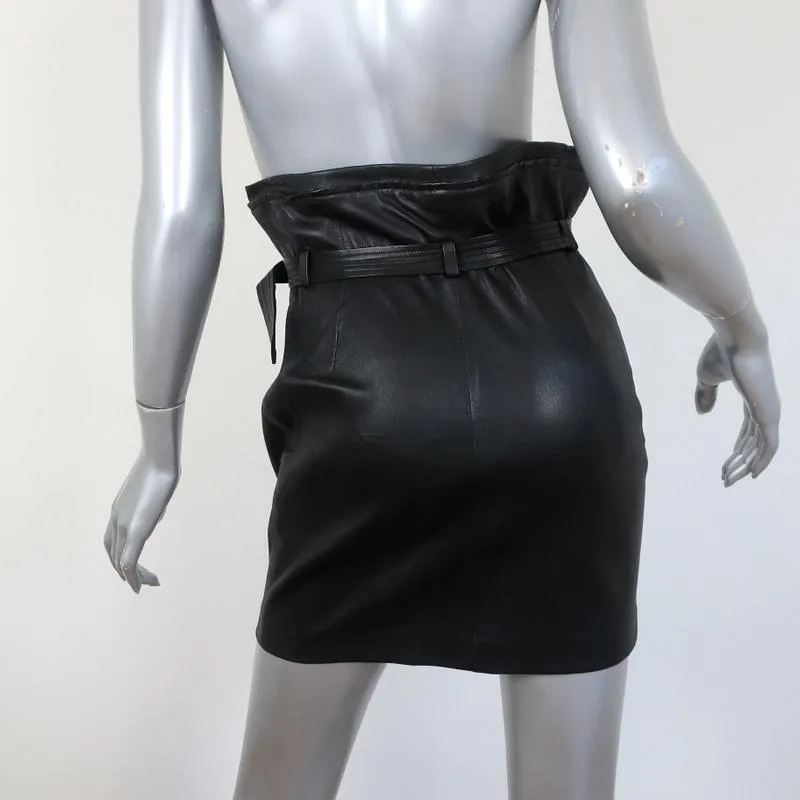 IRO Hexim Leather Mini Skirt Black Size 38 High Waisted Belted Zip-Front