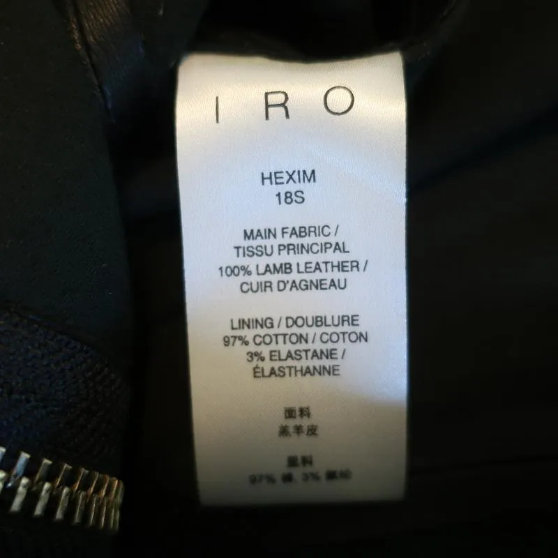IRO Hexim Leather Mini Skirt Black Size 38 High Waisted Belted Zip-Front
