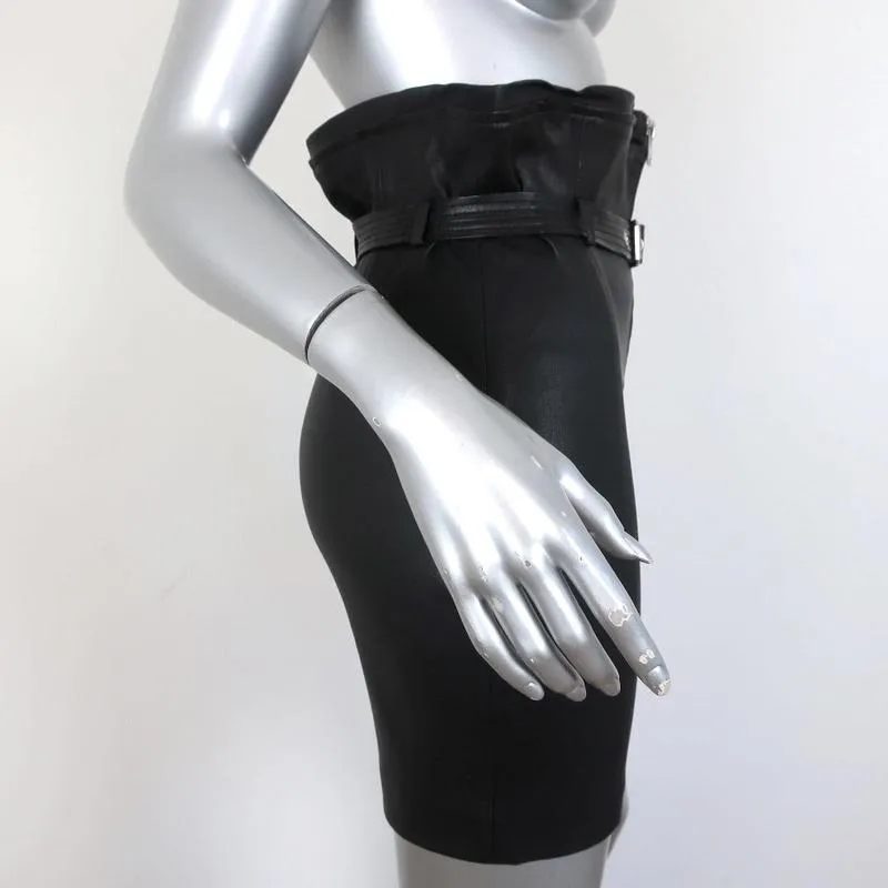IRO Hexim Leather Mini Skirt Black Size 38 High Waisted Belted Zip-Front