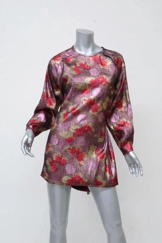 Isabel Marant Dress Wensley Metallic Pink Printed Lurex-Silk Mini Size 38 NEW