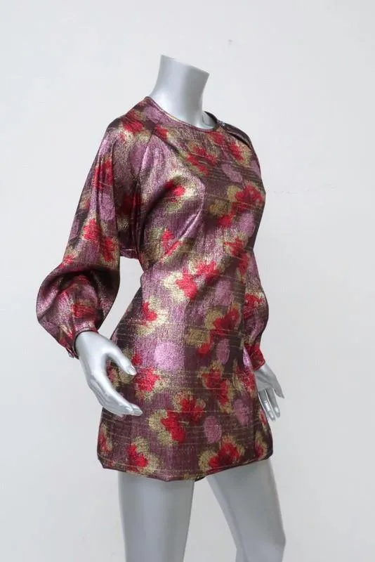 Isabel Marant Dress Wensley Metallic Pink Printed Lurex-Silk Mini Size 38 NEW
