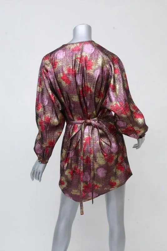 Isabel Marant Dress Wensley Metallic Pink Printed Lurex-Silk Mini Size 38 NEW