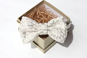 Ivory & Metallic Silver Bow Tie
