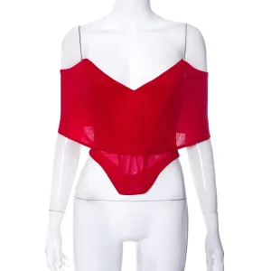 J23TP089European and American Women's Clothing Summer New Solid Color Casual Backless Gauzy Raglan Sleeve Slim off-Shoulder Top