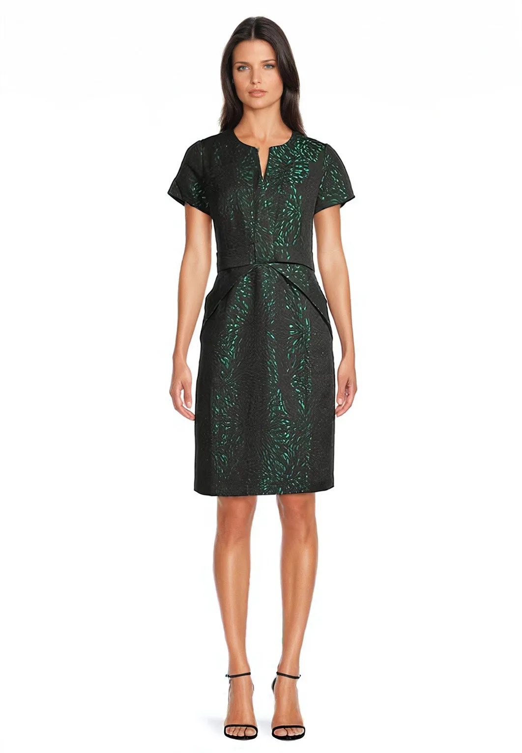 Jacquard Bow Detail Dress in Green