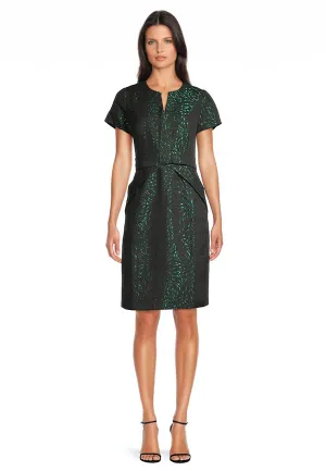 Jacquard Bow Detail Dress in Green