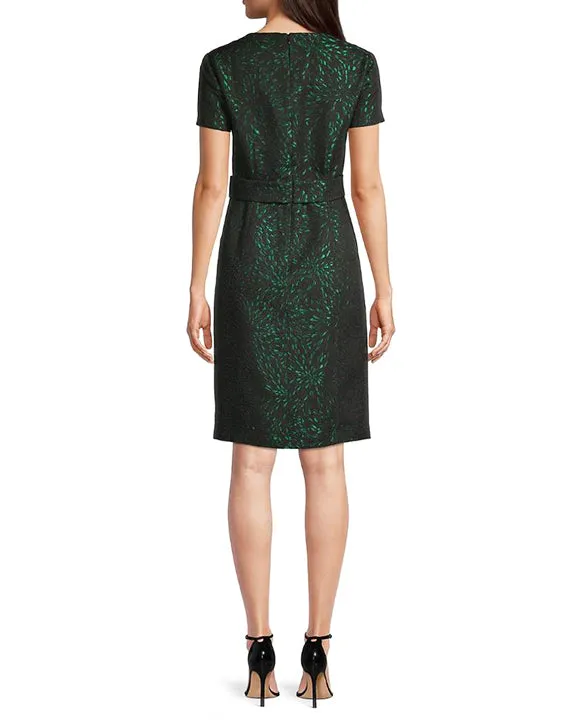 Jacquard Bow Detail Dress in Green