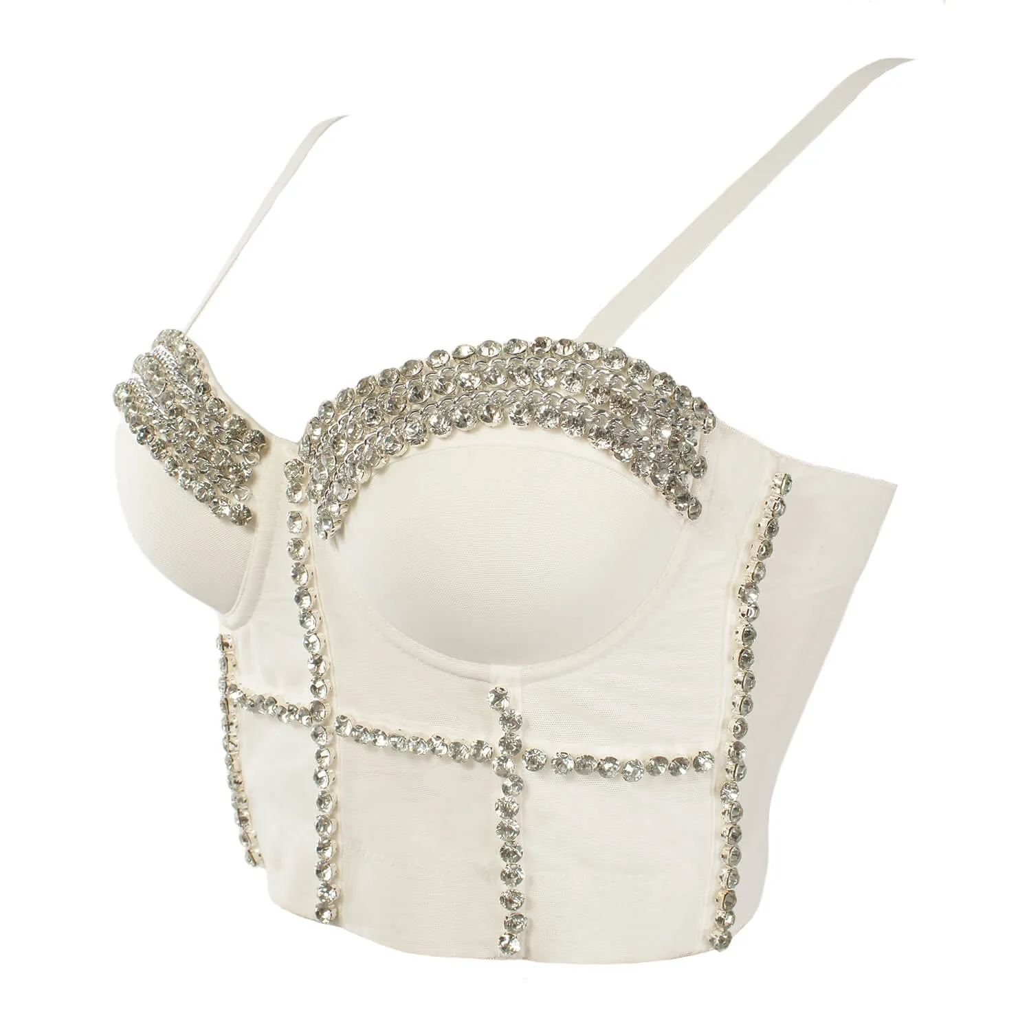 Jewel Diamond Chain Push Up Mesh Bustier Cropped Top