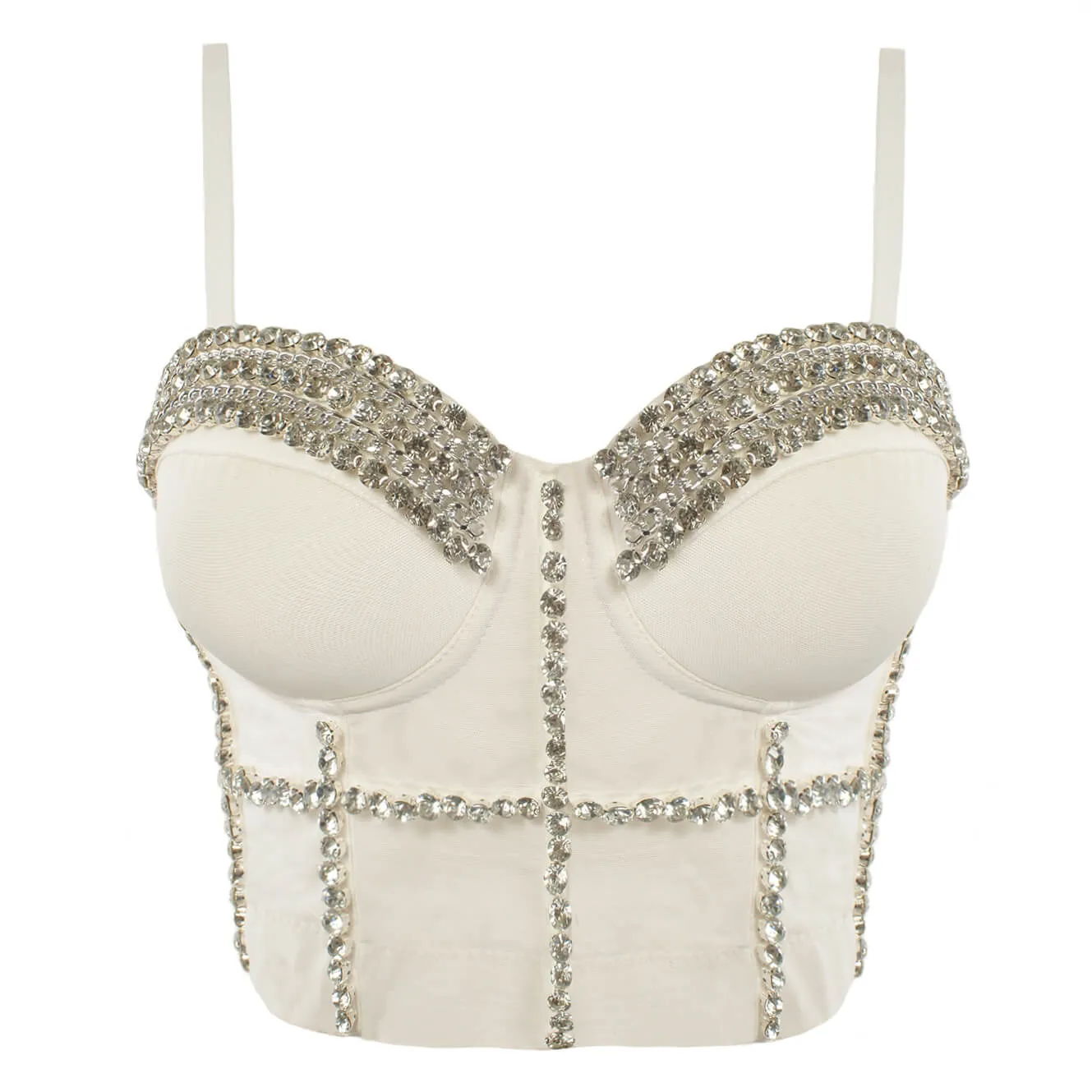 Jewel Diamond Chain Push Up Mesh Bustier Cropped Top