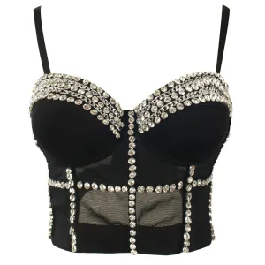Jewel Diamond Chain Push Up Mesh Bustier Cropped Top