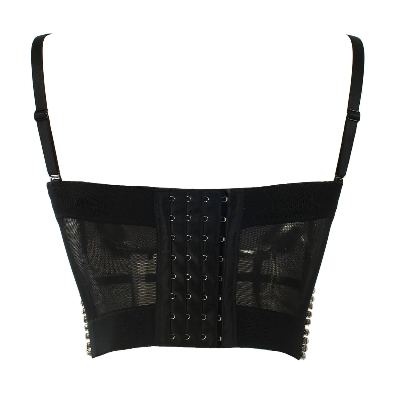 Jewel Diamond Chain Push Up Mesh Bustier Cropped Top