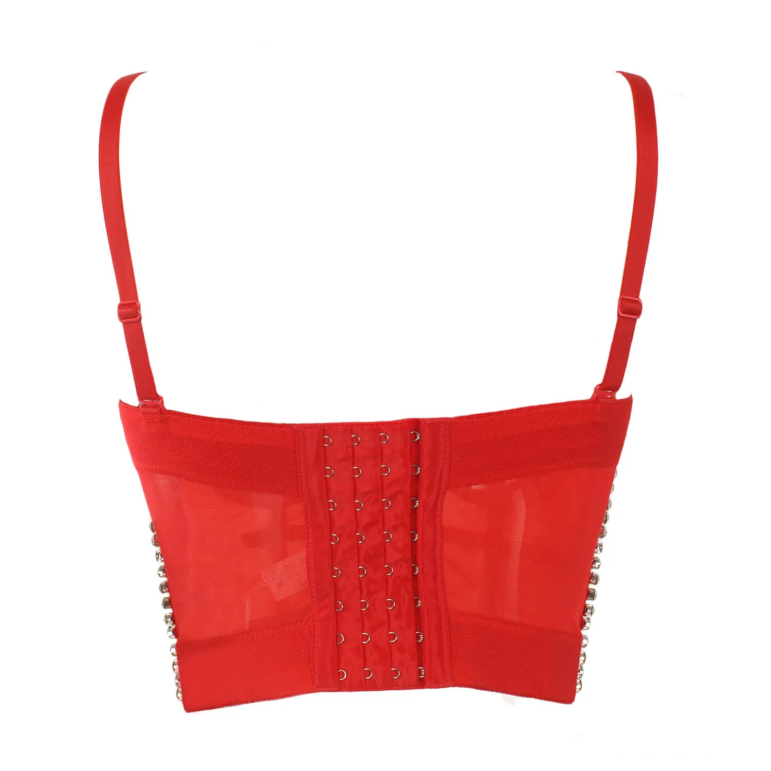 Jewel Diamond Chain Push Up Mesh Bustier Cropped Top