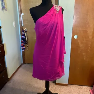 JS Boutique vintage fuchsia chiffon draped one shoulder dress beaded size 10