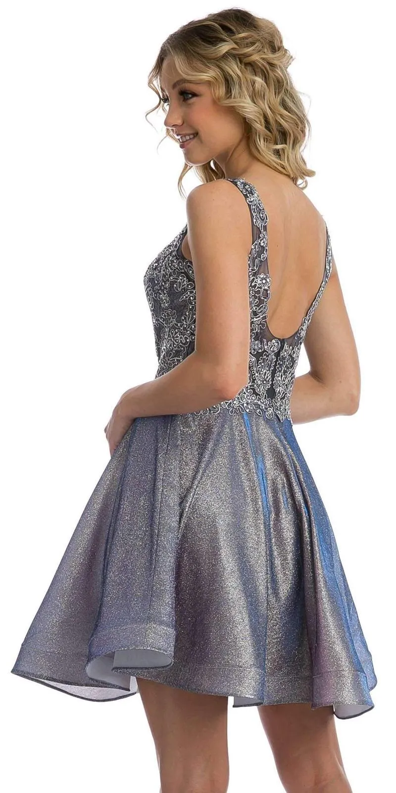 Juliet 846 Metallic Appliqued Short Dress Sleeveless