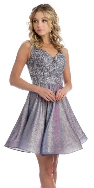 Juliet 846 Metallic Appliqued Short Dress Sleeveless