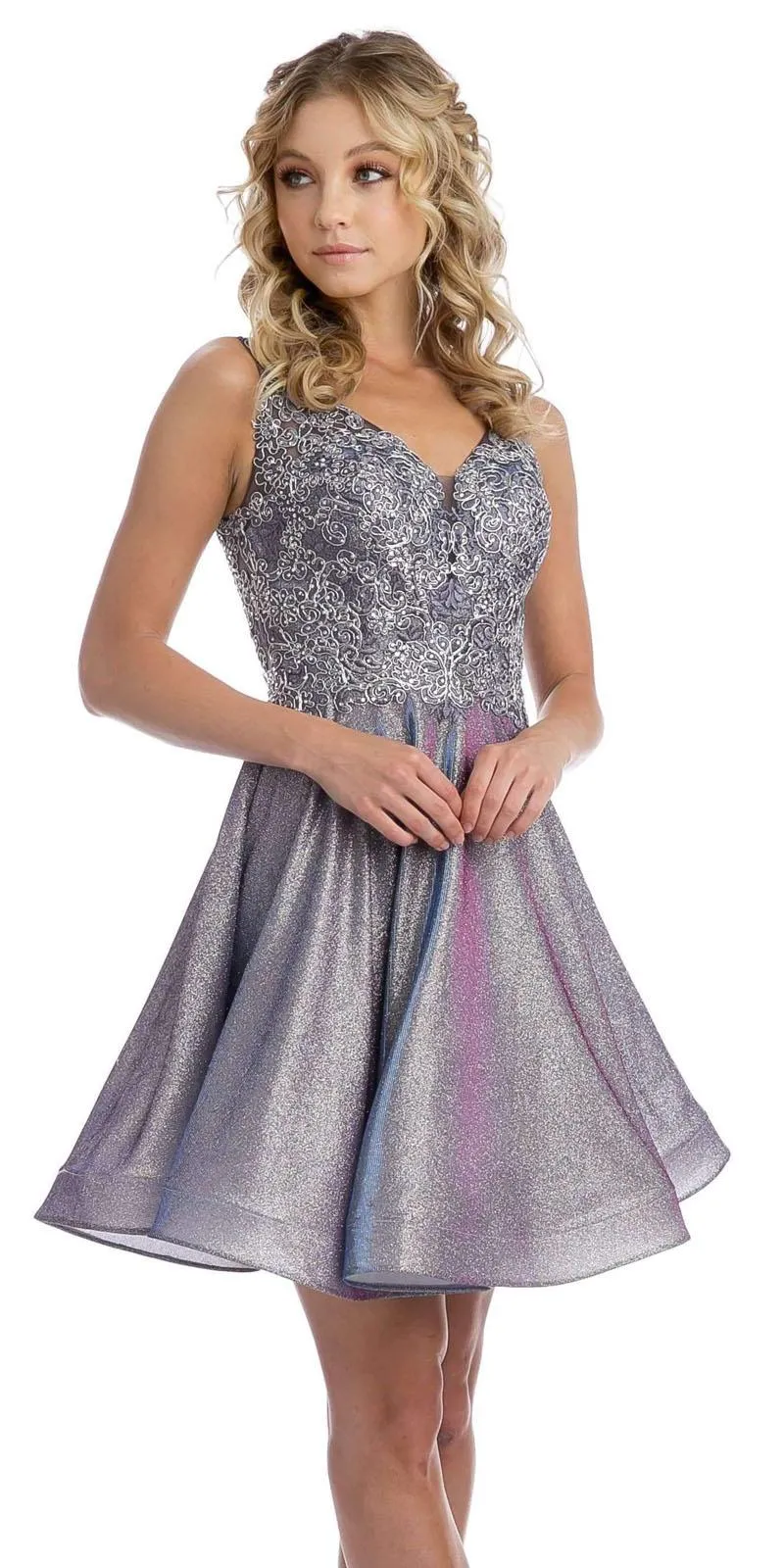Juliet 846 Metallic Appliqued Short Dress Sleeveless
