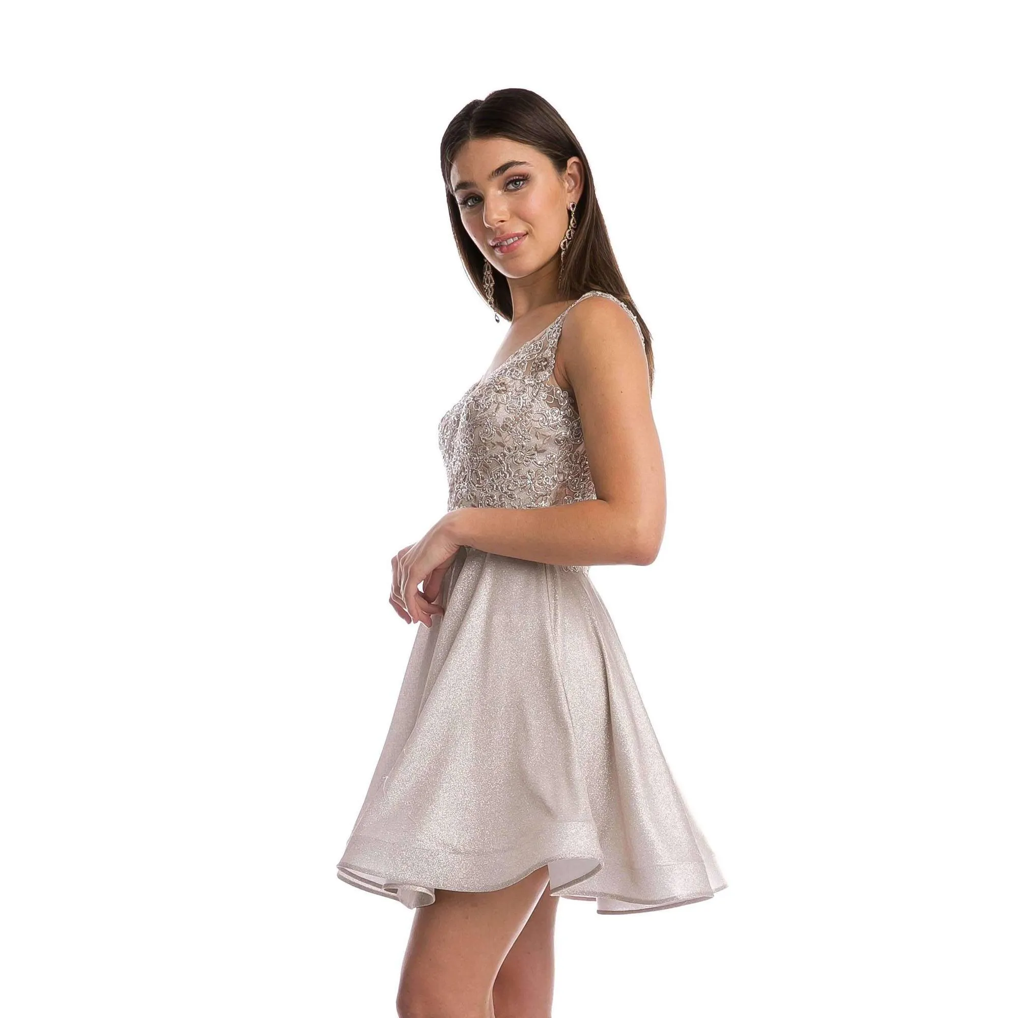 Juliet 846 Metallic Appliqued Short Dress Sleeveless