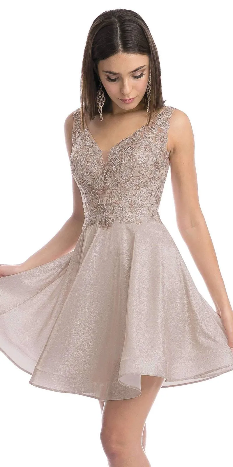 Juliet 846 Metallic Appliqued Short Dress Sleeveless
