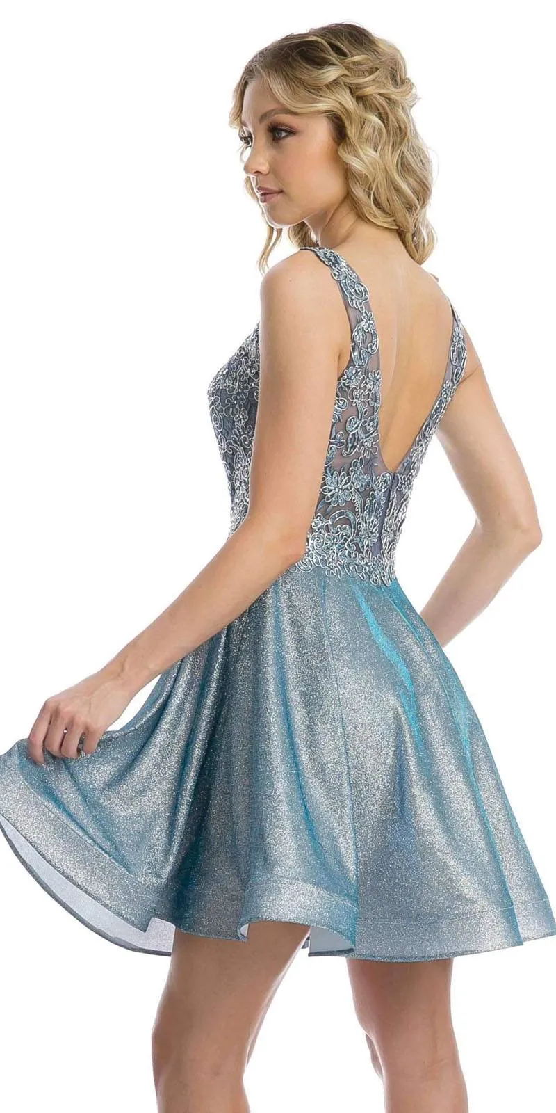 Juliet 846 Metallic Appliqued Short Dress Sleeveless