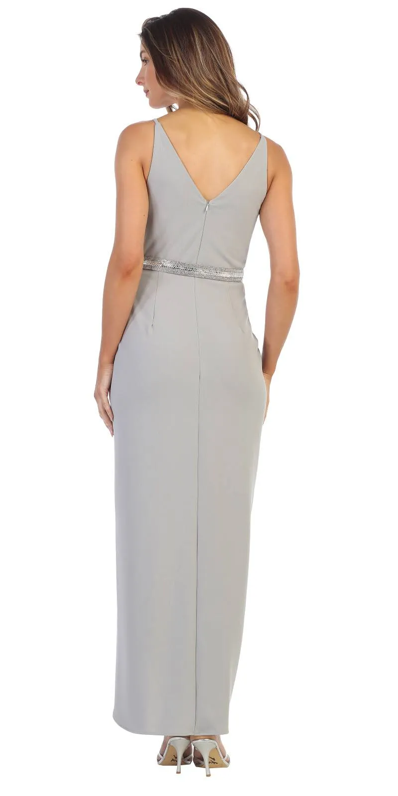 Juno 1034 Spaghetti Strap Belted Faux-Wrap Style Long Dress