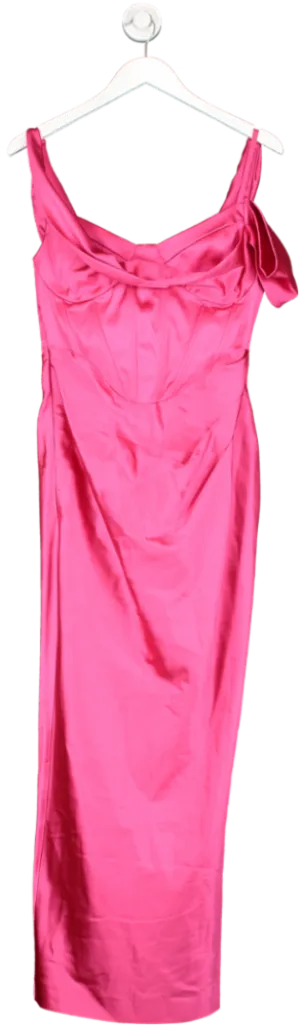 Karen Millen Pink Italian Structured Satin Drape Column Midaxi Dress UK 10