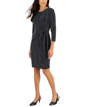 Kasper Womens Petite Metallic Side-Tie Midi Dress 10853750
