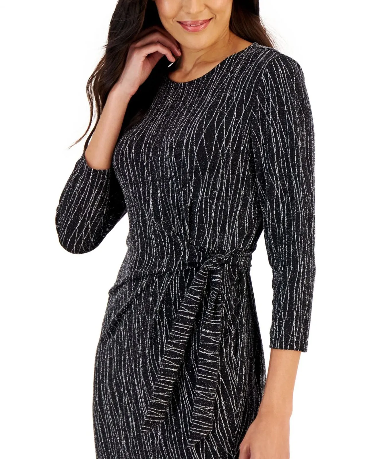 Kasper Womens Petite Metallic Side-Tie Midi Dress 10853750