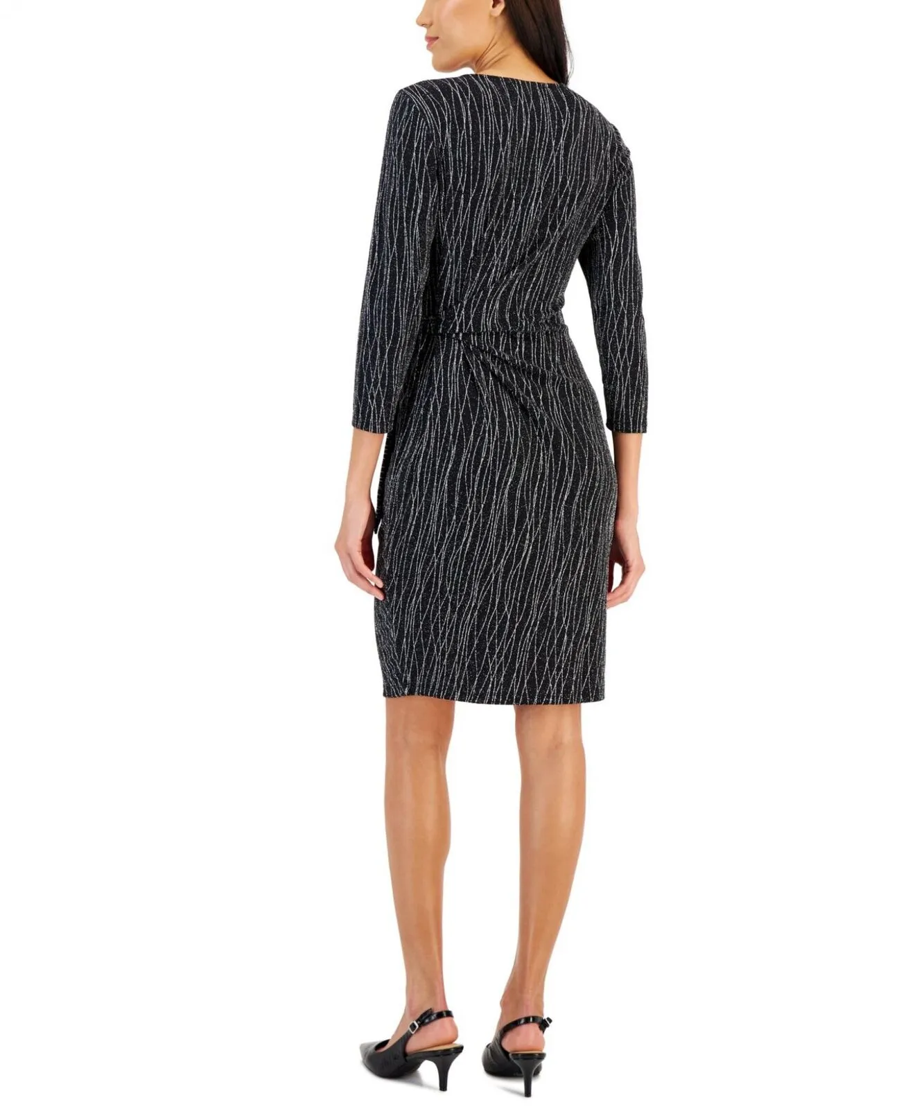 Kasper Womens Petite Metallic Side-Tie Midi Dress 10853750