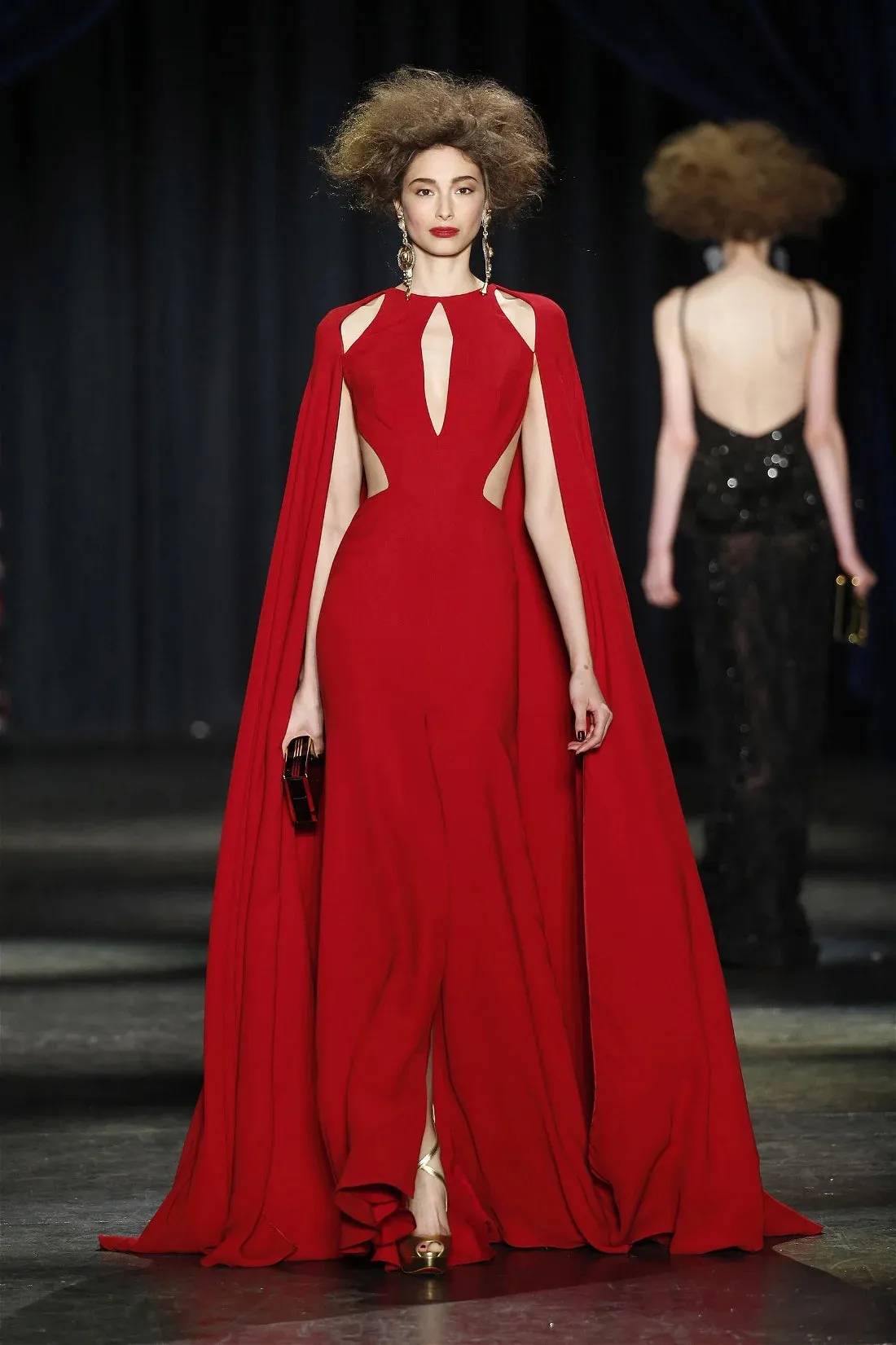 Keyhole Cutout Caped Gown
