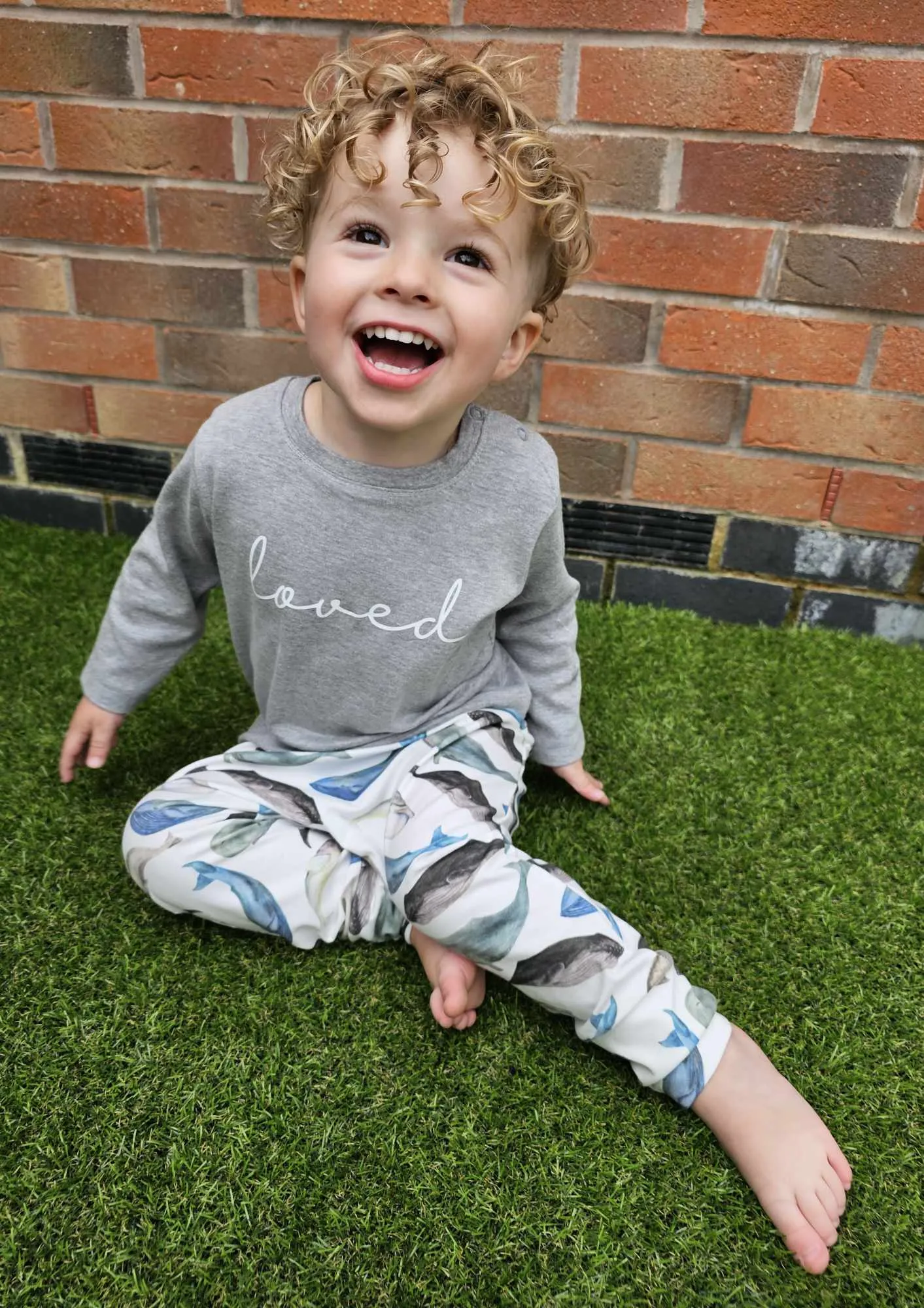 Kids 'Loved' Long Sleeve Top-Grey Marl