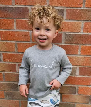Kids 'Loved' Long Sleeve Top-Grey Marl