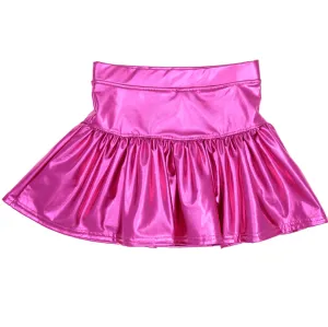 Kids Metallic Gathered Skort - Hot Pink